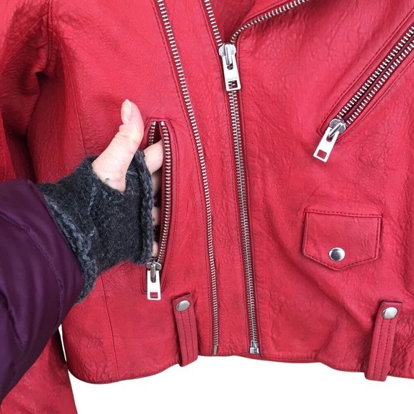 Zadig & Voltaire Women's Size Large Liya Cuir Moto Biker Leather Jacket Red - Picture 9 of 16